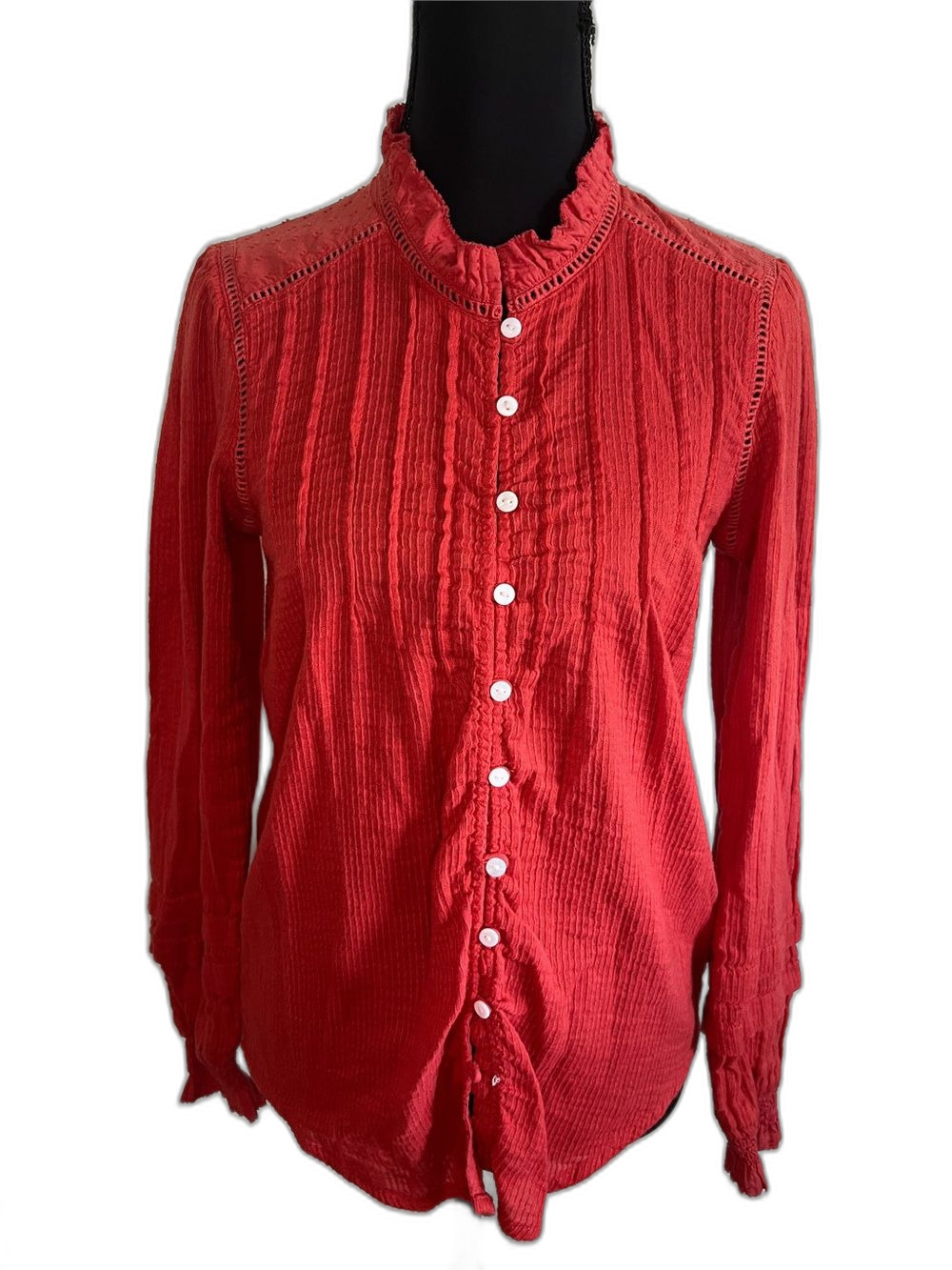 Faherty Carmine Willa Button Front Ruffle Top Organic Cotton XS Prairie Cottage
